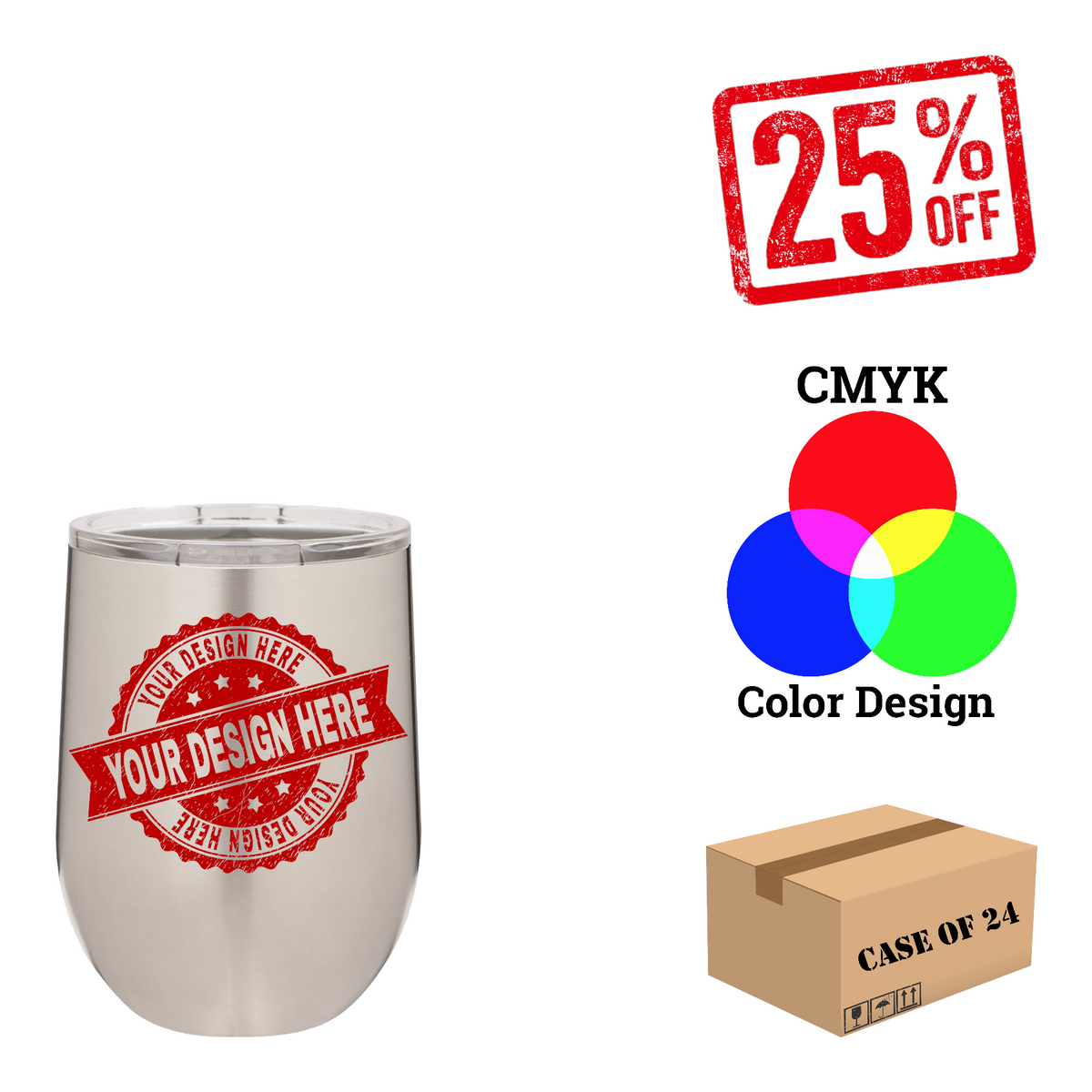 Polar Camel 12 oz. Vacuum Insulated Stemless Wine Tumbler with Lid Case of 24